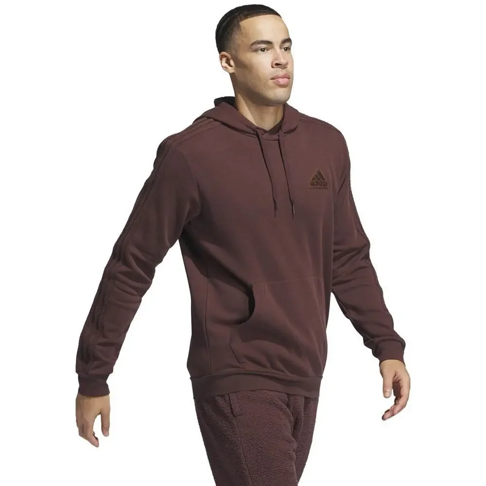 Adidas Men's Beige Coze 3-Stripes Pullover Hoodie Size S Shadow Brown